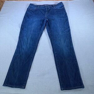 LL Bean Women's Dark Wash Straight Fit Slim Leg Denim Jeans‎ Size 14 Regular